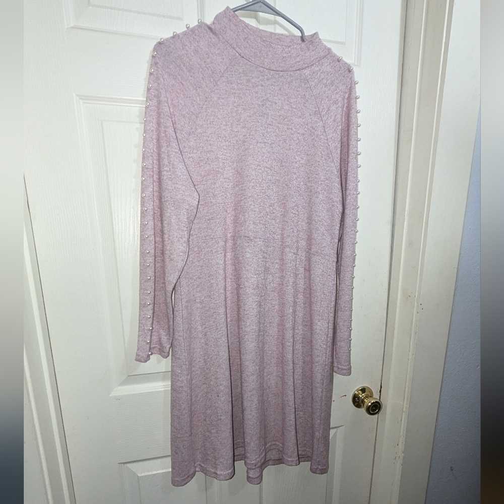 Alison Andrews sweater dress Womens L Pink heather Pearl Accents A-line Stretch